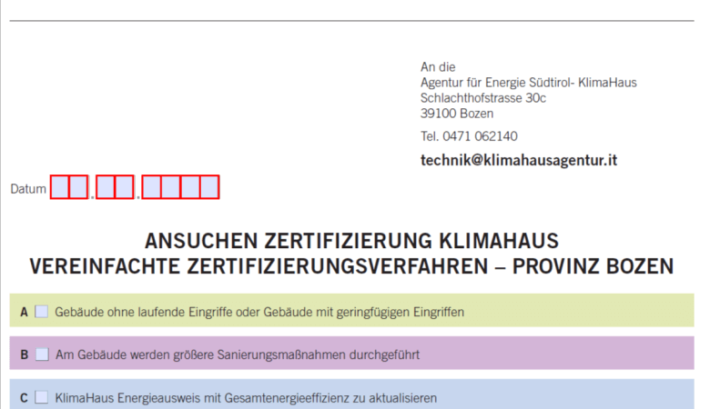 Ansuchen Zertifizierung