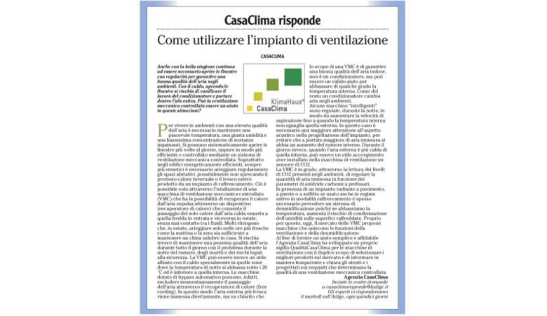 L'Adige: Come utilizzare l’impianto di ventilazione in estate                                                                                                                                                                                                  